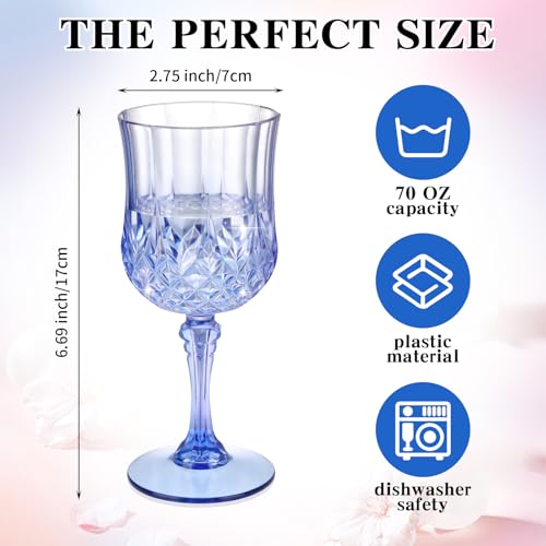 XHQHSZ 7OZ Plastic Wine Glasses, Disposable Goblets Drinking Glasses Crystal Vintage Water Cups Unbreakable Champagne Glasses for Wedding, Parties, Valentine's Day (Blue) by XHQHSZ - Used condition - Image 2