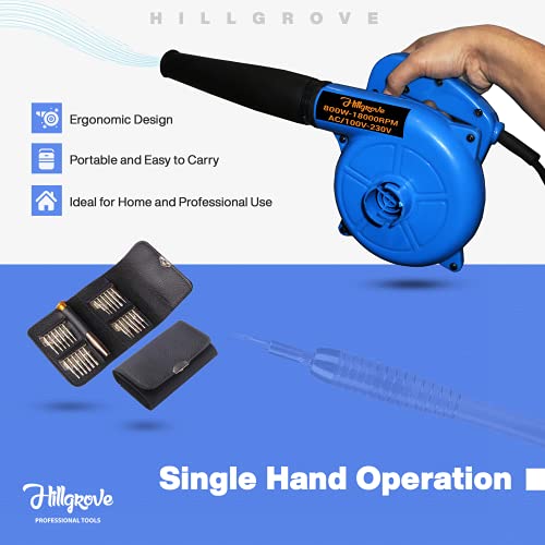 Image of Hillgrove HGCM008 Electric Air Blower and Suction Dust Cleaner with Screwdriver Set 800W /18000RPM for AC /Computer /Home with Air Blower Machine Gun Dust Cleaning Forward Curved Air Blower