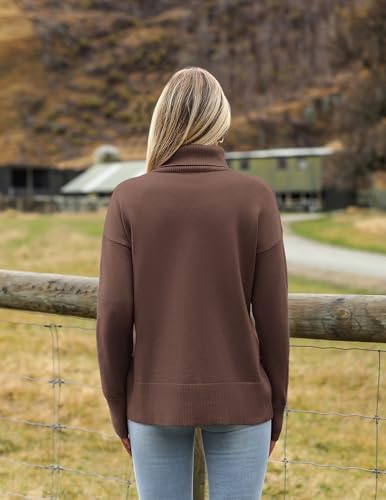 Zeagoo Women's Turtleneck Sweater 2025 Fall Winter Chunky Knitted Pullover High Low Hem Trendy Basic Jumper Top4