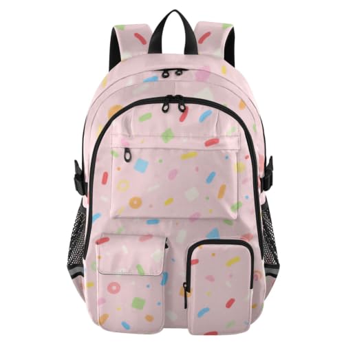 Mochila escolar de 17.5" rosa con fuegos artificiales para ordenador portátil de adolescentes