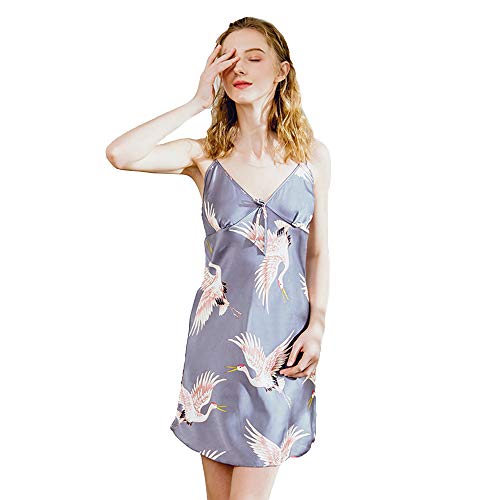 Chemise de nuit en satin soyeux bleu large vêtement de nuit femme