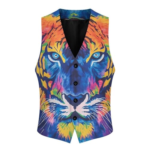 Tie Dye Pattern of Tiger Men's Suit Vest Slim Fit V-Ncek Waistcoat Business Casual Vest4