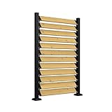 BlueWish Adjustable Louvered Privacy Screen, 44”W x 61”H Outdoor Privacy Fence with Wood Panel, Rust-Resistant Metal Frame, Adjustable Slats Privacy Screen for Patio, Pool, Backyard, Garden, Natural