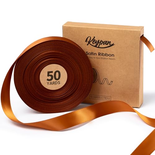 Keypan Copper Satin Ribbon 7/8 Inch x 50 Yards Double-Faced Polyester Ribbons for Bows Crafts Gift Wrapping Christmas Flower Bouquet Fall Wedding