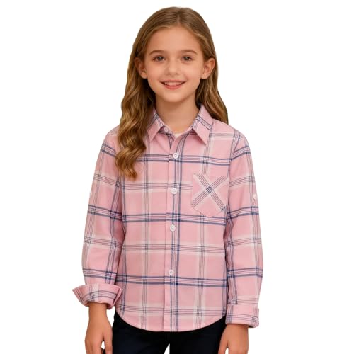 Garçons Filles Chemise à Carreaux à Manches Longues Chemise Enfant Hauts Chemise Boutonnée Chemise de Loisirs T-Shirts Chemise Coton Confortable Doux Haut...
