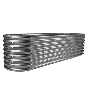 Land Guard 8×2×2ft Galvanized Raised Garden Bed Kit, Raised Garden Boxes Outdoor, Oval Metal Raised Garden Beds for Vegetables, Modern Grey