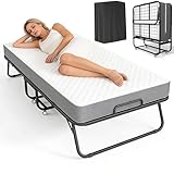 SUNCROWN Folding Bed for Adults with 5' Luxurious Memory Foam Mattress & Sturdy Metal Frame, Easy Storage, Portable Bed on Wheels for Office Room Living Room, 75” x 31”