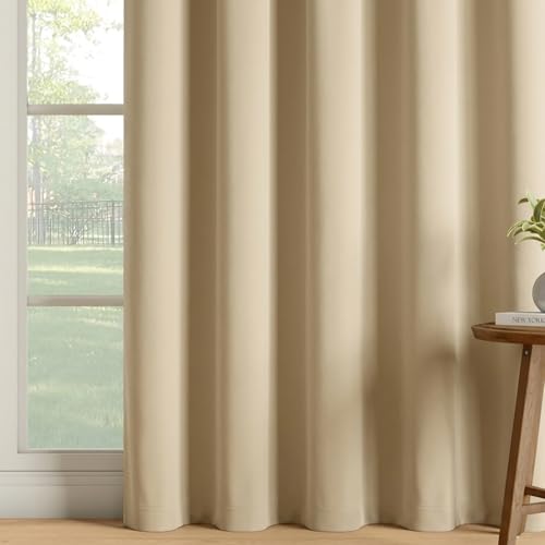 Image of Wakefit Solid Blackout Door Curtains 7 Feet | Set of 1 | Upto 80% Room Darkening Faux Silk Drapes | Thermal Insulated & Noise Reducing Curtains for Living Room & Home Decor | Beige