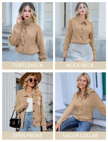 ZAFUL Women's Fall Chunky Cardigan Sweaters Trendy 2025 Mock Neck Button Down Long Sleeve Casual Knit Coat Winter Clothes2