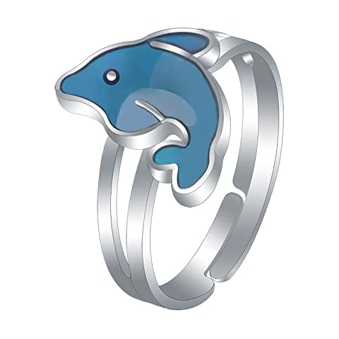 Mother's Day Gifts for Daughter Gift from Mom Adjustable The Size of Mood Rings for Girls and Boys Mixed Color Changing Mood Rings for Halloween Birthday The Decorations (Cute Dolphins) Cover