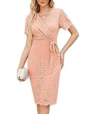 GRACE KARIN Cocktail Dresses for Women Wedding Guest Short Sleeve Floral Lace Dress for Office Work Business Party Cocktail Church 2023 Pink M