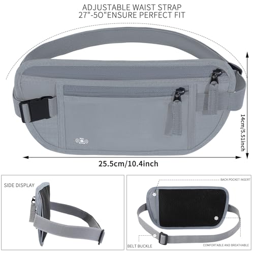 Image of Money Belt for Travel, RFID Blocking, Hidden Money Belt, Passport Holder for Travel (Grey)
