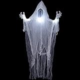 HOLLO STAR Halloween Decor Animated White Faceless Ghost, Life Size Hanging House Prop Decorations with LED Body, Indoor/Outdoor Halloween Props for Yard Home Parties - 5.5ft