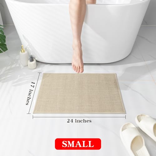 chakme Bathroom Rugs Mat 24x17, Ultra Thin Non Slip Bath Mat Small Quick Dry Absorbent Bath Mat for Bathroom Floor, (Light Beige, 24"x17")