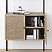 Nathan James Theo Ladder 3 tier Open Bookshelf with Rattan Drawers and Matte Steel Frame, Light Oak/Black