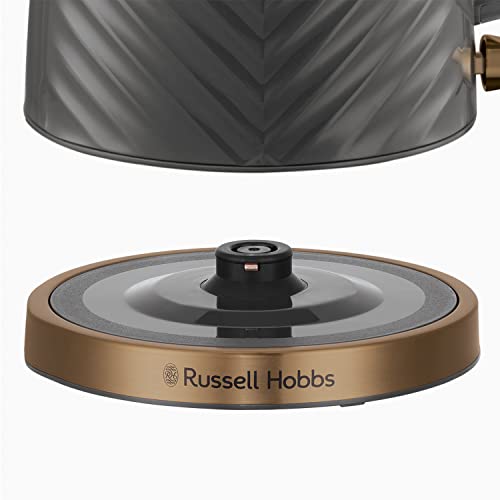 Russell Hobbs Groove Electric 1.7L Cordless Kettle (Fast Boil 3KW, Grey textured plastic with brushed gold accents, Removable washable anti-scale filter, Push to open lid, Perfect pour spout) 26382 - Image 6