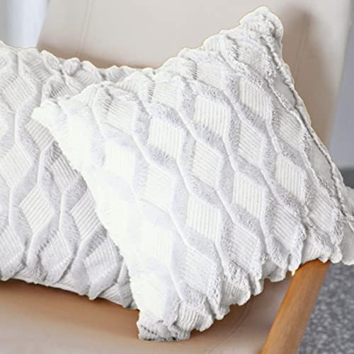 Pagnanno. Set of 2 Soft Velvet Cushion Covers 45x45cm(18x18 Inches) Fluff Throw Pillowcases Square Cushion Covers for Chairs,living room,bedroom with Invisible Zipper (18"x18" (Pack of 2), White)