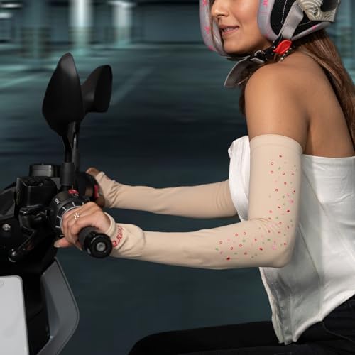 Image of TVARRA Anti-Tan Fingerless Arm Sleeves for Women|UV Protection Hand Cover Sleeves for Bike Riding, Running & Outdoor Use,Dust & Summer Protection Arm Sleeves for Girls (Petals Design)