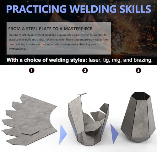 Image of Welding Coupons Vases,17 Gauge Welding Practice Kits, 304 Stainless Steel Plate,Beginner Welding Kits,Suitable for TIG MIG, for Mastering and Improving Welding Skills.