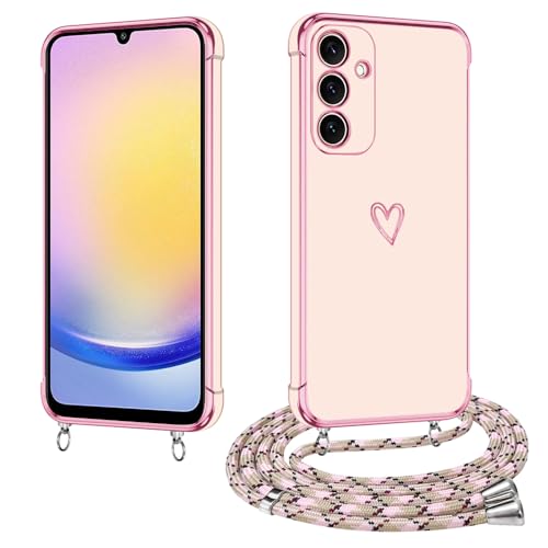 E-Lush Samsung Galaxy A25 Hülle mit Umhängeband Roségold