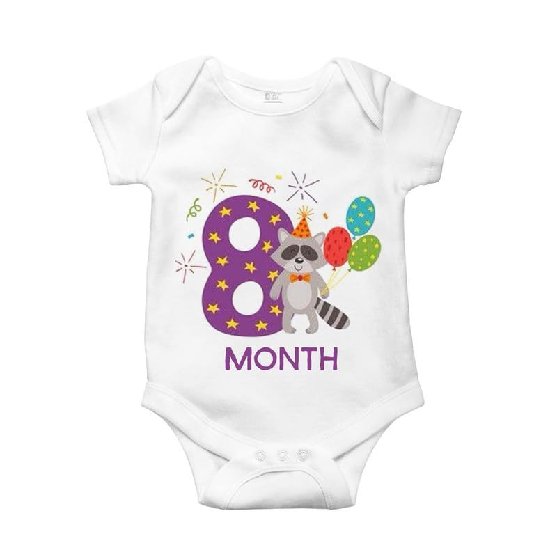 Image of Monthly Birthday Romper for Newborn Baby | Unisex Half Sleeve Bodysuit with Envelope Neck | Soft Cotton Outfit with 1 to 12 Month Print | Comfortable Infant Wear for Boys & Girls