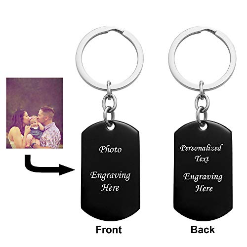 Queenberry One Side Photo + One Side Text Personalized Engraved Stainless Steel Custom Dog Tag Key Chain - Handmade #TOP4