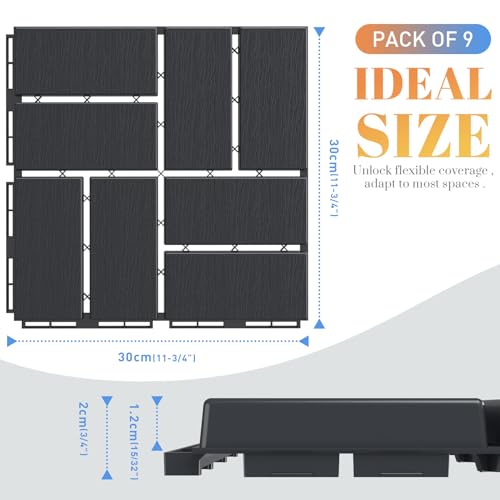 SUNALLY Plastic Interlocking Deck Tiles, 12"x12" Patio Flooring Outdoor Waterproof All Weather Garage Floor Tiles Snap Together Decking Patio Pavers for Balcony Porch Pool Backyard, 9 Pack, Dark Gray by SUNALLY - Image 3