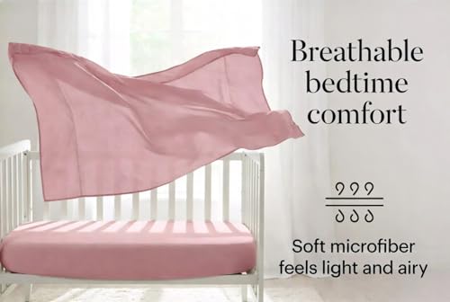 Image of Everyday Kids Fitted Crib Sheet, 100% Soft Breathable Microfiber Baby Sheet, Fits Standard Size Crib Mattress 28in x 52in, Pink Nursery Sheet