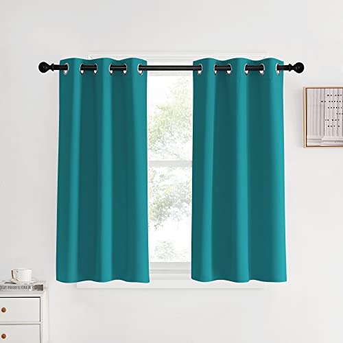 NICETOWN Room Darkening Curtains 40 inch Length 2 Panels, Peacock Teal, W34, Thermal Insulated Grommet Blackout Curtains for Modern Casual Elegant Bed