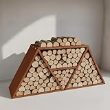 Decoroca Large Modern Geometric Firewood Rack, Sculptural Corten Steel Storage for Indoor & Outdoor Living – Log Rack Storage Stand for Fireplace, Patio & Garden