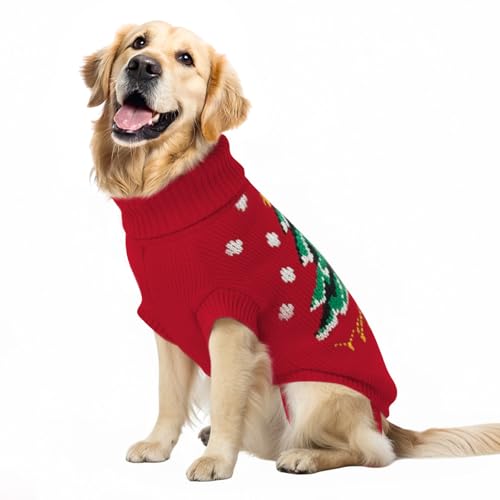 Image of Cozy Stretch Dog Turtleneck Sweater -Dog Christmas Sweater Pullover, Soft Warm Knit Dogs Sweaters for Boy & Girl Pets,Cold Weather Outfit for Small Medium Large Pups,Red Tree XXL