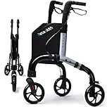Retaoldth Premium 3 Wheel Rollator Walker for Seniors, Lightweight Foldable Elderly Three Wheeled Rollator with Storage Bag, Aluminum Mobility Aid Rolling Walker (Gray)