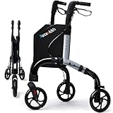 Premium 3 Wheel Rollator Walker for Seniors, Lightweight Foldable Elderly Three Wheeled Rollator with Storage Bag, Aluminum Mobility Aid Rolling Walker