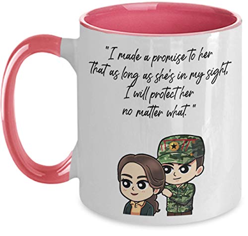 Two Tone Kdrama Crash Landing On You Mug â€“ Ri Jung Hyuk Quote I Made A Promise To Her - Best Korean Drama Merch For K-Drama Addicts, Korean Oppa Lovers Coffee Cup, 11oz, PInk
