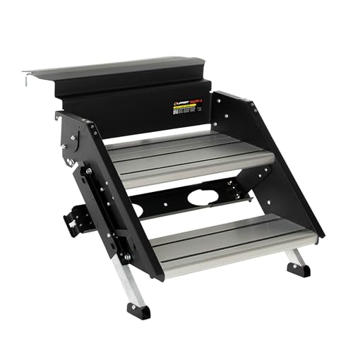 Lippert Solid Step 4.0 Premium Double RV Camper Entry Steps with 26 Step Width XL Top Tread 8 Rise 500-lb. Weight Capacity Adjustable Legs Recessed Feet Foldable Design - 2024056996