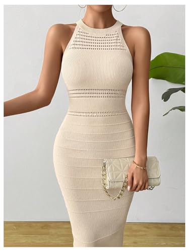 GORGLITTER Women's Sleeveless Sweater Dress Fall Wedding Guest Dresses 2025 Knit Halter Bodycon Midi Dresses4