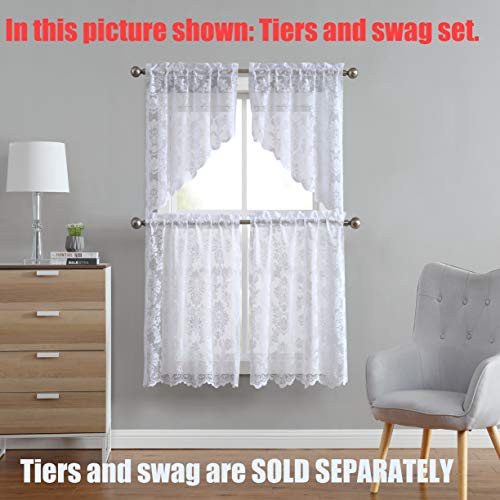 Decosource Knitted Lace Swag Set - Medallion Design With Scalloped Edges - Total Size 60 Inch Wide (30" Each Swag) - 38 Inch Long - Rod Pocket (2 Lace Swag 30 X 38, White) #TOP1