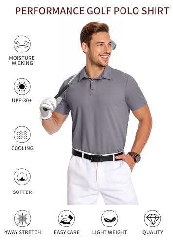 PEGENO Mens Polo Shirts Short Sleeve Golf Shirts Moisture Wicking Athletic Casual Polo Shirts4