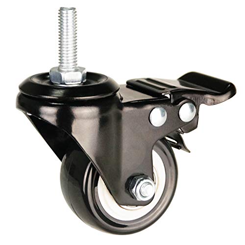2 inch caster wheels metric size m825mm threaded stem casters castors wheels 360 degree direction double brakes industrial wheel furniture caster for carts and diy tools pack of 4