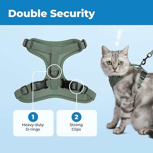 Image of Voyager Escape-Proof Step-in Lock Cat Harness & 5ft Neoprene-Handle Leash Set All-Weather Mesh with Reflective Stitching for Small to Large Cats by Best Pet Supplies, Moss Green (327), XS