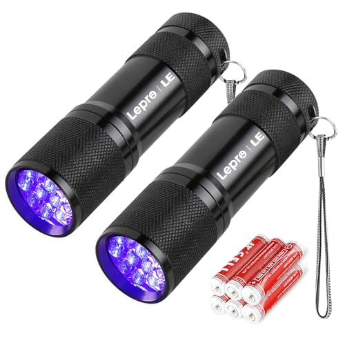 Lepro Linterna Ultravioleta, 365nm Linterna UV LED Luz Negra, Pequeña Linterna Bolígrafo con Clip para Detectar Manchas de Mascota, Alfombra, Fluorescentes, Escorpión, Cheques Billetes【2 Pack】