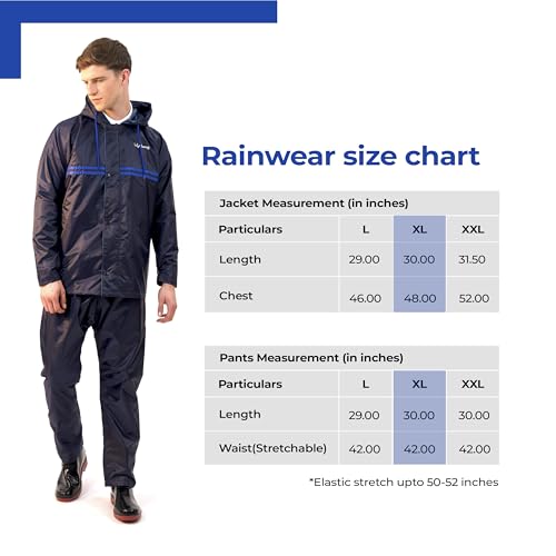Image of Lifelong Men's Waterproof Raincoat Set - Reversible Double Coated Rain Suit with Hood, Inner Mobile Pocket | Zip & Snap Closure | Lightweight Polyester |Monsoon Wear| XL Navy Blue & Royal Blue Stripe