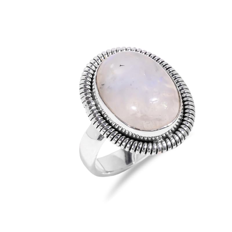 Bague pierre de lune naturelle argent vintage faite main H-SR109-P
