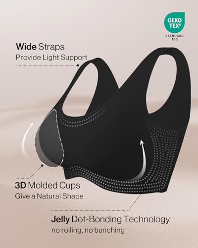 Ubras Seamless Bras for Women Light Support Wireless Bralette Comfortable Soft Smooth Pull On Bras Black M