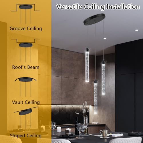 Image of 3 Light Black Pendant Lighting Mini Chandelier for Kitchen Island Modern Crystal LED Pendant Light Adjustable Dimmable Pendant Light Fixture for Dinning Room Bedroom Ceiling Hanging Lights 2700K 6000K