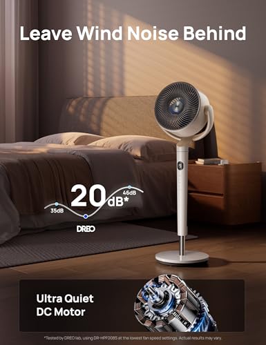 Image of DREO Smart Fan for Bedroom, 120 +120 Omni-Directional Oscillating Fans, 100ft Quiet Pedestal Fan with RGB Light, 9 Speeds, 6 Modes, 20dB, 8H Timer, Wi-Fi /Voice /Alexa, 35-40 inch Floor Fans with Remote