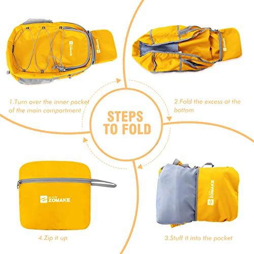 Image of ZOMAKE Ultra Lightweight Hiking Backpack 28L, Packable Small Backpacks Water Resistant Daypack for Women Men(Yellow)