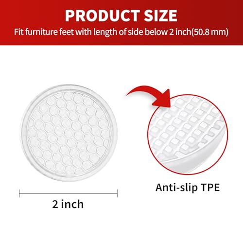 Image of Ezprotekt Non Slip Furniture Pads, 12 Pcs 2 inch Anti Slip Rubber Caster Cups, Anti Skid Furniture Coasters for Hardwood Floors, No Slide Furniture Gripper, Furniture Stoppers to Prevent Sliding (Clear)