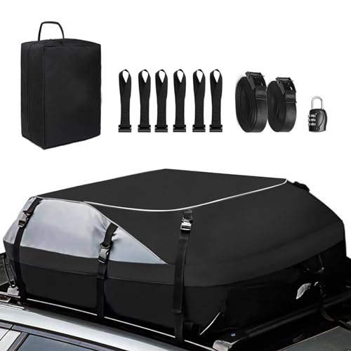 Car Roof Bag, 21 Cubic Feet 900D Waterproof Car Roof Box for Cars with 6 Sturdy Straps, Combination Lock & Storage Bag for SUVs, Travel, Holidays Roof Box Storage