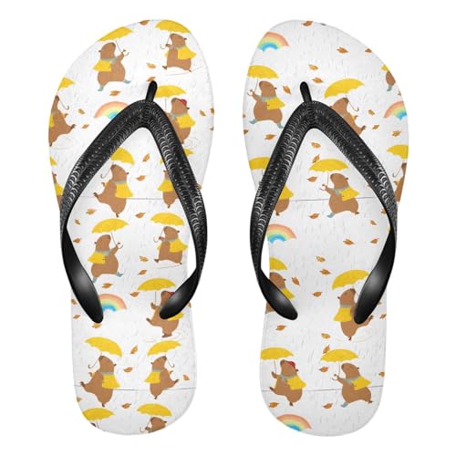ALAZA Cute Capybara with Umbrella Flip Flops for Women Fashion Beach Slippers Comfort Mens Flip Flops Non-Slip Rubber Shower Slippers Sandal for Hotel Travel Sport,XS
